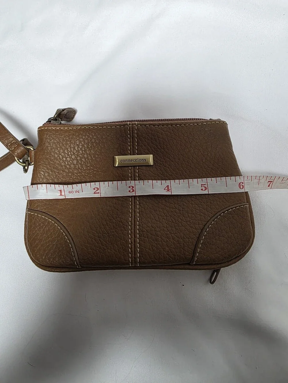 Connections Brown Faux Leather Multi Zip Wristlet Clutch Purse